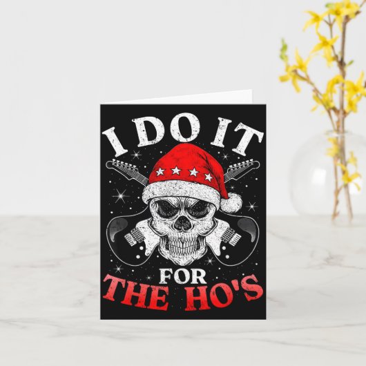 Skeleton Santa Rocker Inappropriate Funny Guitar G カード (黄色い花)