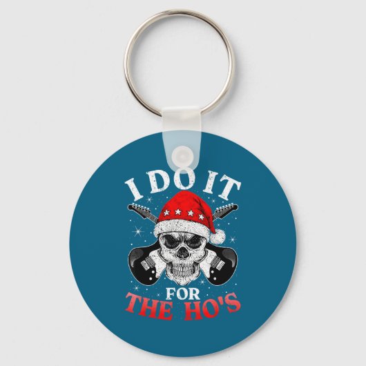 Skeleton Santa Rocker Inappropriate Funny Guitar G キーホルダー (正面)