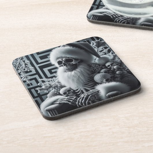 Skeleton Santa Skull | Dark Gothic Christmas コースター (左側)