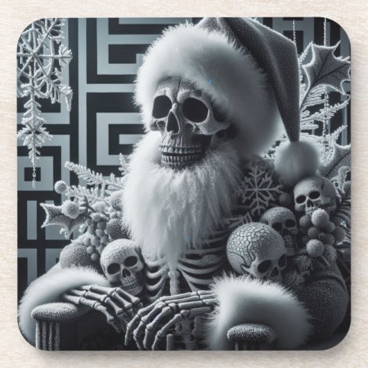 Skeleton Santa Skull | Dark Gothic Christmas コースター (正面)