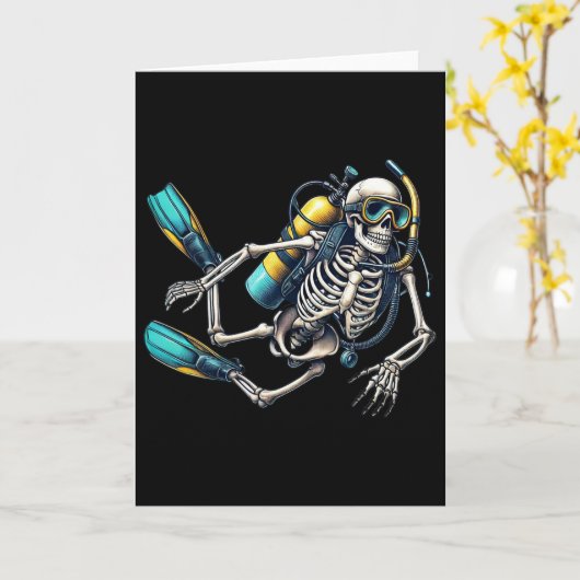 Skeleton Scu Diving Halloween Skeleton Scu Diver カード (黄色い花)