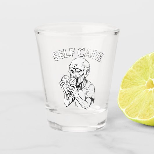 Skeleton Self-Care Shot Glass – Etched Face-Off  ショットグラス (正面)