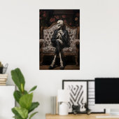 Skeleton Sitting On Sofa Print, Victorian Floral ポスター (ホームオフィス)