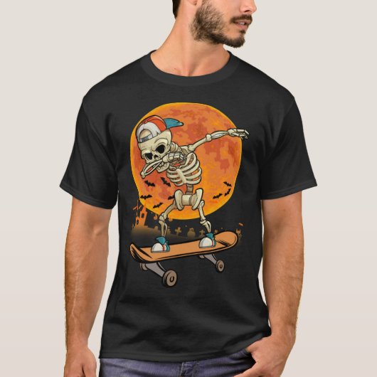 Skeleton Skateboard Dabbing  Halloween Costume Gif Tシャツ (正面)