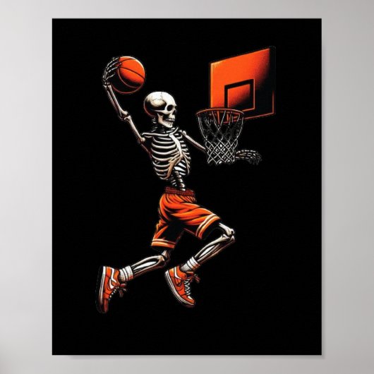 Skeleton Sketll Player Dunking Hoop Halloween Vint ポスター (正面)
