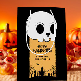 Skeleton Skull Graveyard Black Gothic Halloween ミディアムペーパーバッグ
