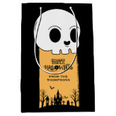 Skeleton Skull Graveyard Black Gothic Halloween ミディアムペーパーバッグ (正面)