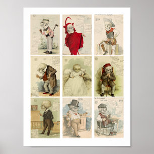 Skeleton Skulls vintage 1800s calendar Art  ポスター