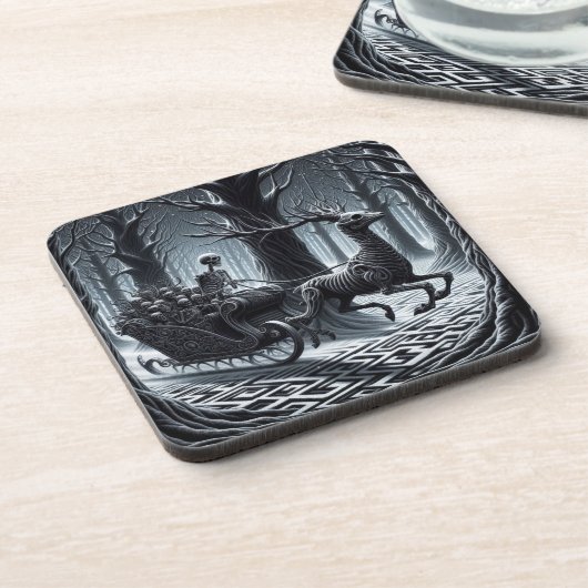 Skeleton Sleigh Christmas, Gothic Holiday Skeleton コースター (左側)