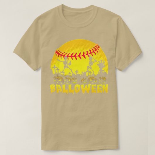 Skeleton Softball Balloween Halloween Baseball Sca Tシャツ (デザイン正面)
