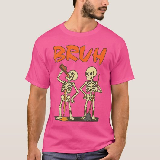 Skeleton Summerween Party Beer Drinking Angry Bruh Tシャツ (正面)