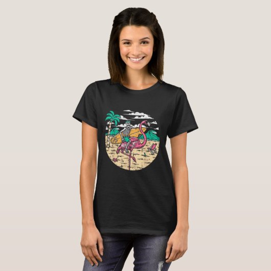 Skeleton Surfer Riding Flamingo Halloween Costume  Tシャツ (正面フル)