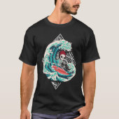 Skeleton Surfer Waves Ocean Surfboard Surfing Tシャツ (正面)