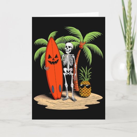 Skeleton Surfing Halloween Beach Vibe Fun  カード (正面)
