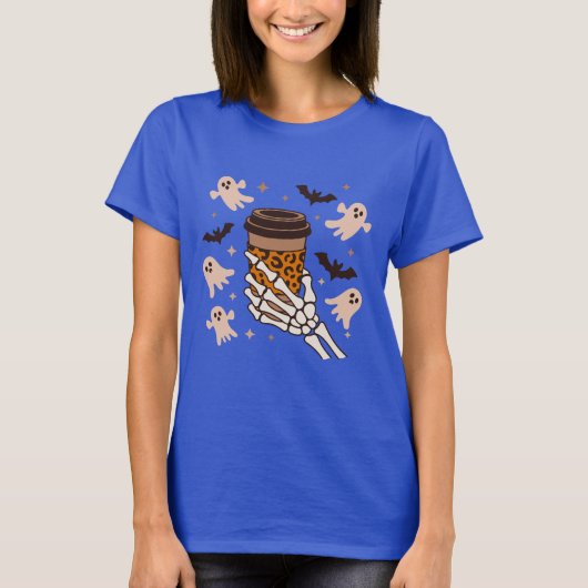 Skeleton T-Shirt, Funny Skeleton Tee, Coffee Lover Tシャツ (正面)