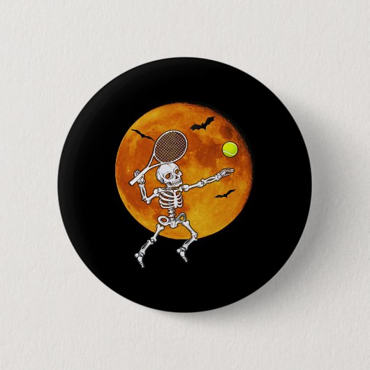 Skeleton Tennis Halloween Racket Ll  缶バッジ (正面)