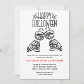Skeleton Toasts Wine Simple Fun Halloween  招待状 (正面)