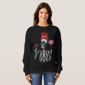 Skeleton Top Hat Rose Valentines Day Skeleton Bone スウェットシャツ (正面フル)