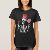 Skeleton Top Hat Rose Valentines Day Skeleton Bone Tシャツ (正面)