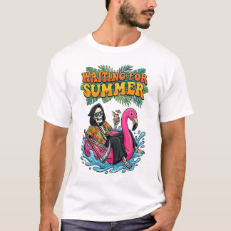 Skeleton Vacation Summer Flamingo Scythe Art Tシャツ