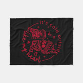 Skeleton Valentine Its Cool Outside Like My Heart フリースブランケット (正面(横))