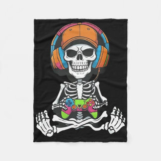 Skeleton Video Game Halloween Gaming Gamer Boys Me フリースブランケット