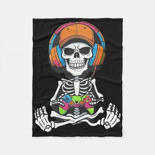 Skeleton Video Game Halloween Gaming Gamer Boys Me フリースブランケット (正面)