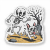Skeleton vs French Bulldog – Funny Halloween Chase シール (正面)