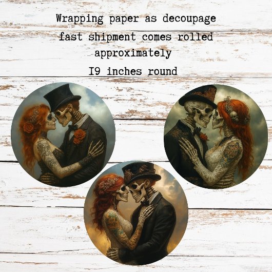 Skeleton Wedding Couple Decoupage Paper   ラッピングペーパーシート