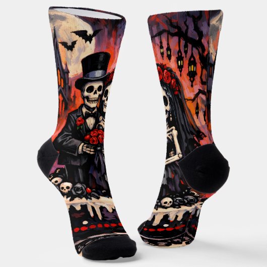 Skeleton Wedding, gothic Lovers Embrace ソックス (傾斜あり)