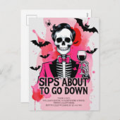 Skeleton Wine Halloween シーズンポストカード (正面/裏面)