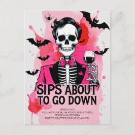 Skeleton Wine Halloween シーズンポストカード