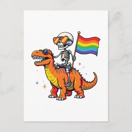 Skeleton with dinosaur Lgbtq シーズンポストカード (正面)