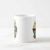 Skeleton with Dog on Haunted Lake Horror Art コーヒーマグカップ (中央)