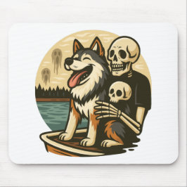 Skeleton with Dog on Haunted Lake Horror Art マウスパッド