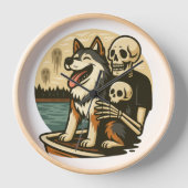 Skeleton with Dog on Haunted Lake Horror Art 壁時計 (正面)
