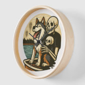 Skeleton with Dog on Haunted Lake Horror Art 壁時計 (傾斜)