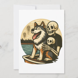 Skeleton with Dog on Haunted Lake Horror Art 招待状