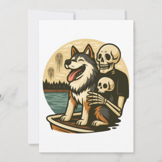 Skeleton with Dog on Haunted Lake Horror Art 招待状