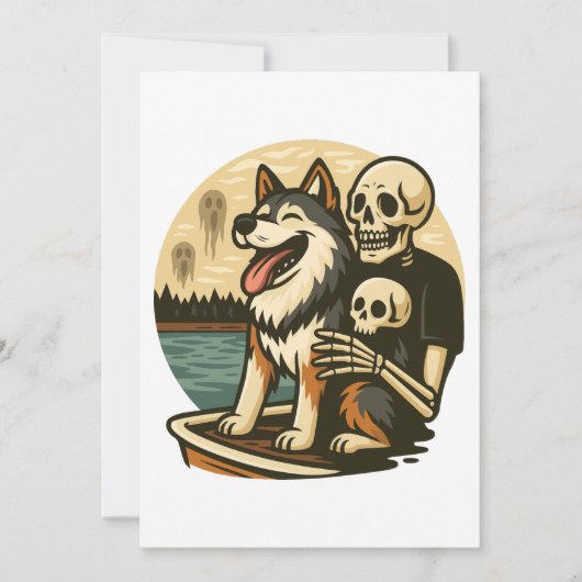 Skeleton with Dog on Haunted Lake Horror Art 招待状 (正面)
