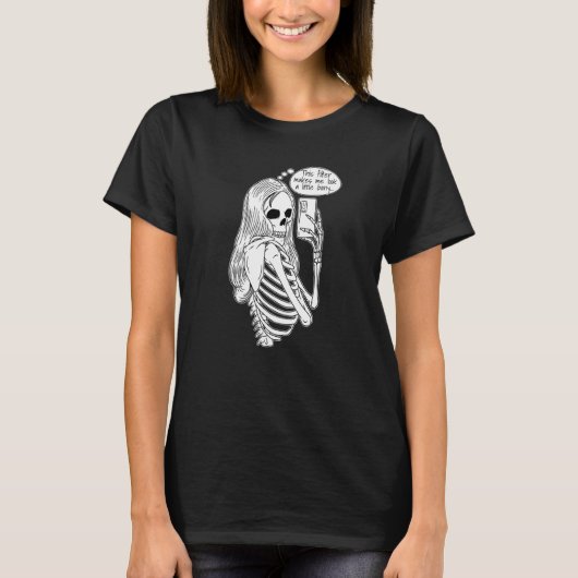 Skeleton Woman with Cell Phone Taking Selfie Skull Tシャツ (正面)