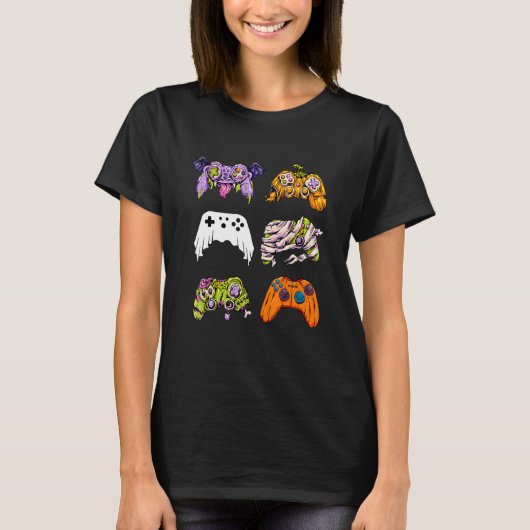 Skeleton Zombie Gaming Controllers Mummy Halloween Tシャツ (正面)