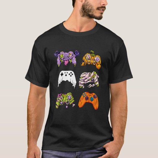 Skeleton Zombie Gaming Controllers Mummy Halloween Tシャツ (正面)