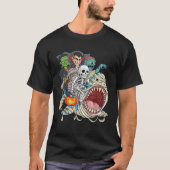 Skeleton Zombie Riding Mummy Shark Vampire Hallowe Tシャツ (正面)