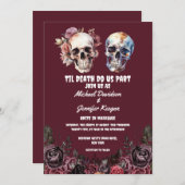 skeletons floral gothic halloween red wedding 招待状 (正面/裏面)