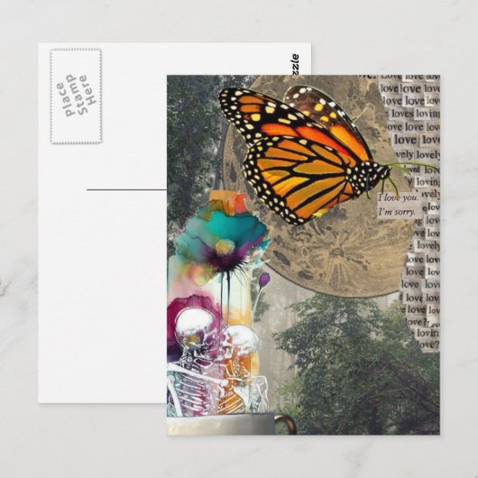 Skeletons Mixed Media Collage ポストカード (正面/裏面)