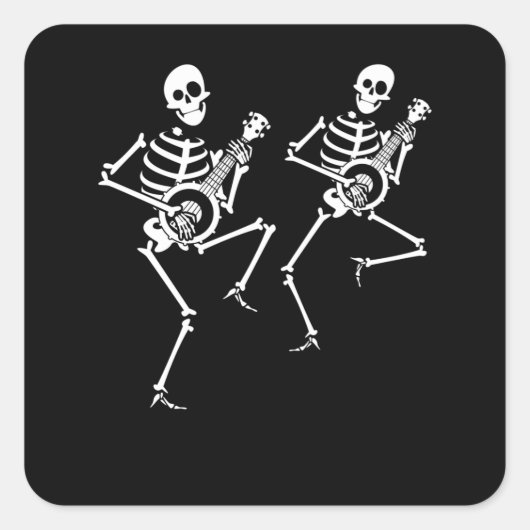 Skeletons playing Banjos Bluegrass Folk Music スクエアシール (正面)