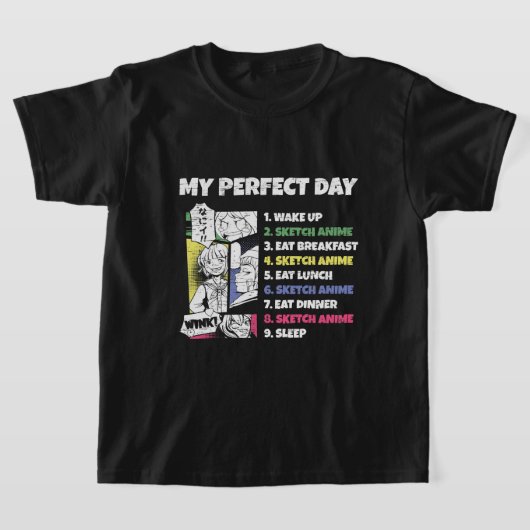 Sketch Anime Perfect DayかわいいSketch Kids Ani Tシャツ (レイダウン)