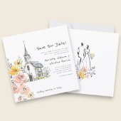 sketch Church Floral Watercolor Save the Date