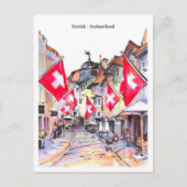 Sketch cozy street Zurich Switzerland ポストカード (正面)